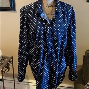Chaps Blue/White Polka Dots Button Down Blouse